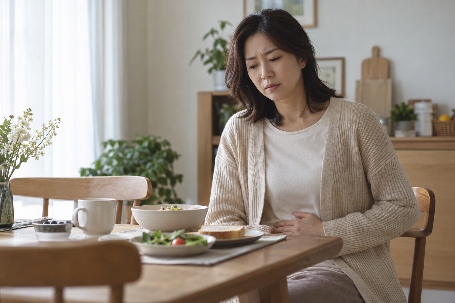 더부룩함을 느끼는 일상 장면